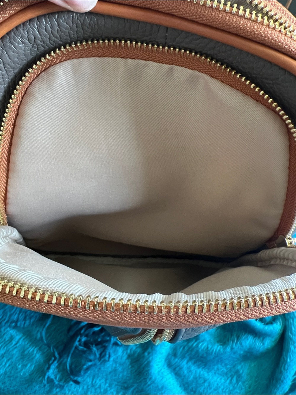 Valentina Taupe Leather Women’s Backpack with Tan Trim NWT - Picture 7 of 11